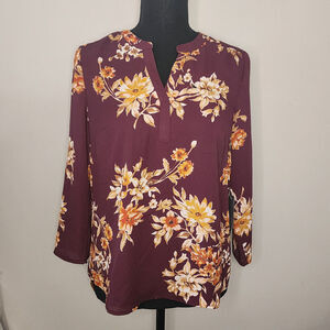 Daniel Rainn Fall Boho Floral Print Burgundy High Low Tunic Women's Size PXS NWT